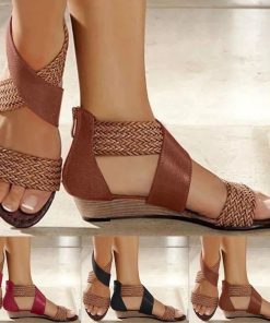Hollow Braided Strap Wedge Sandals